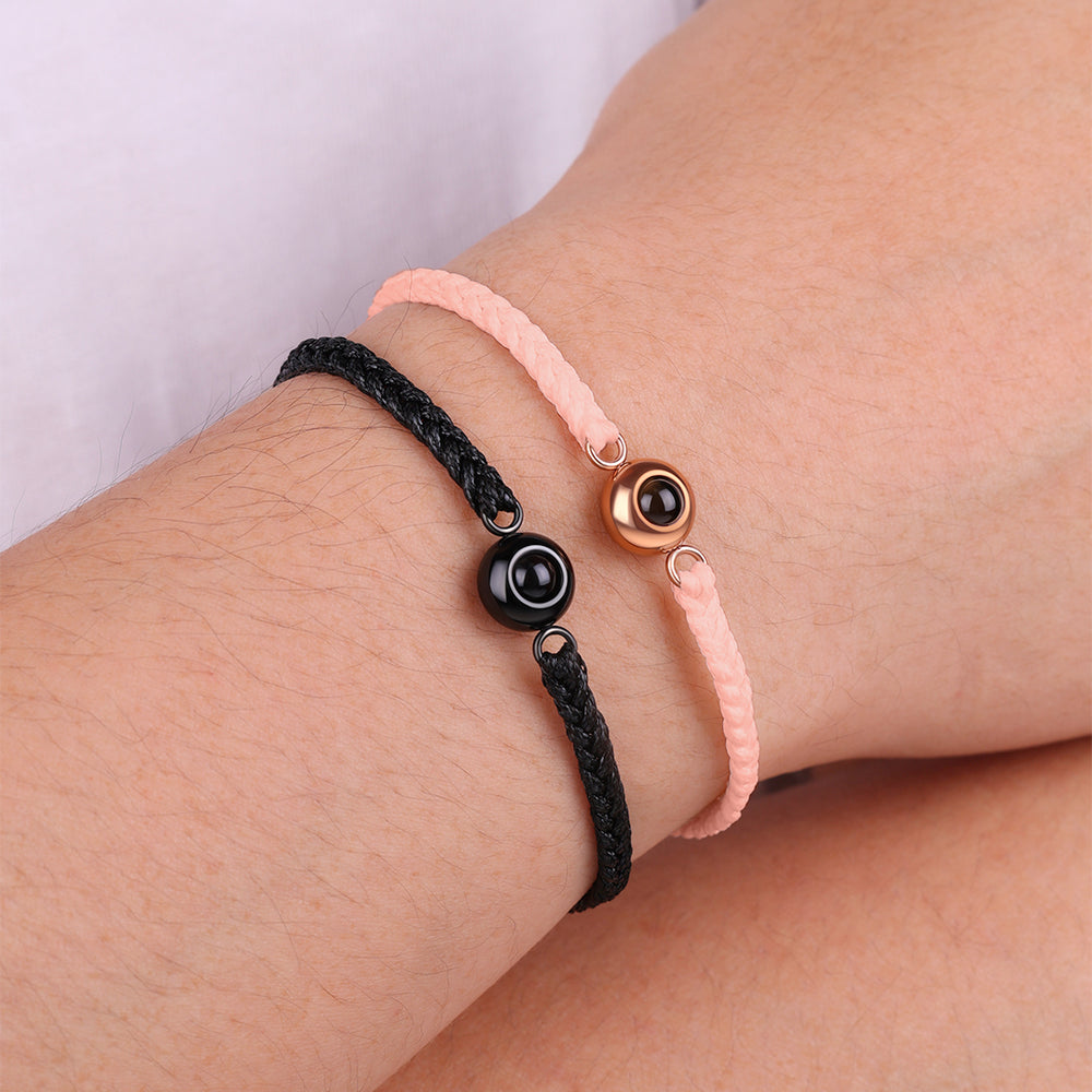 Personalized Adjustable Photo Bracelet - Pink / Black Metal