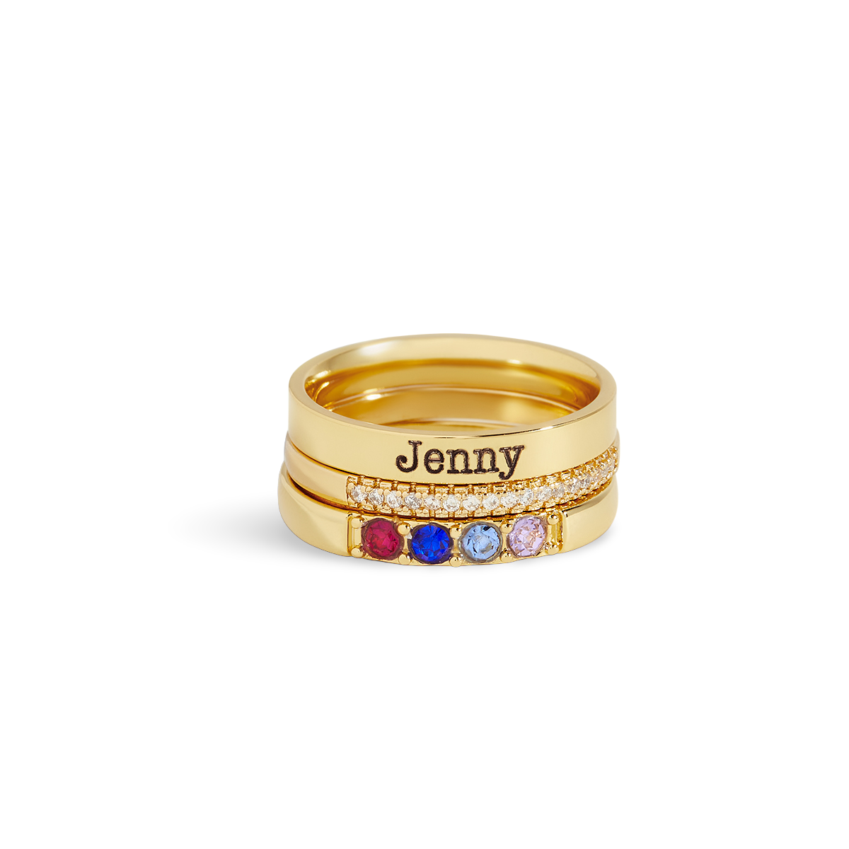 Personalized Name Birthstones Stacking Rings