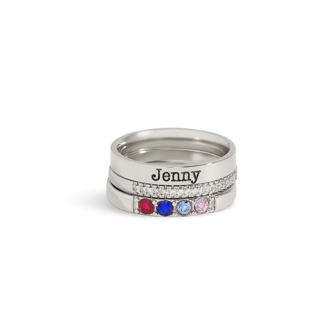 Personalized Name Birthstones Stacking Rings