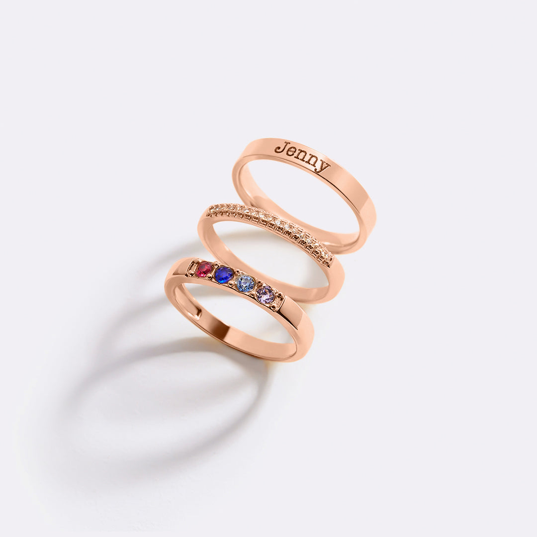 Personalized Birthstones Stacking Name Rings – Mint & Lily