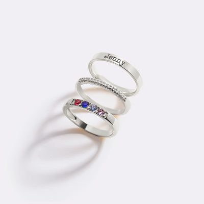 Personalized Name Birthstones Stacking Rings