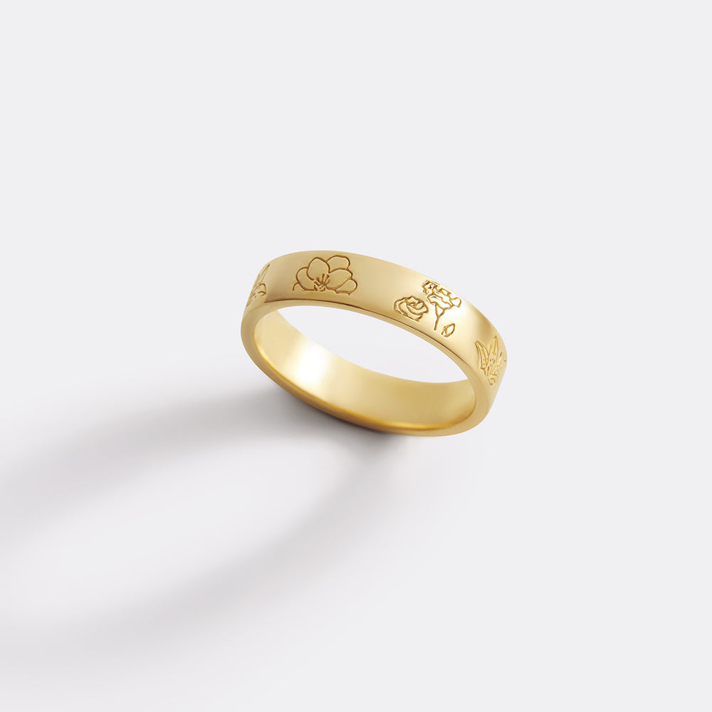 Personalized Stamped Flower Ring – Mint & Lily