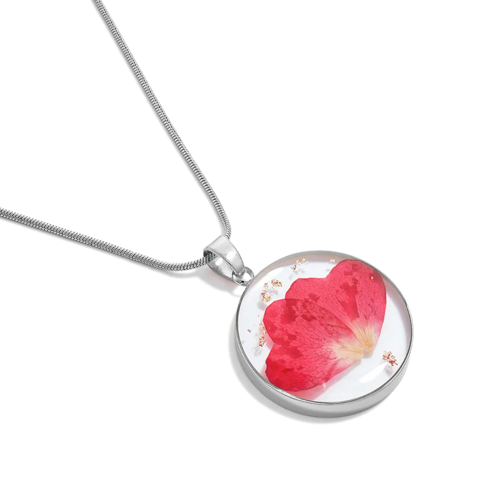 Collar de flor de nacimiento prensada - Plata / Febrero / 1.2"