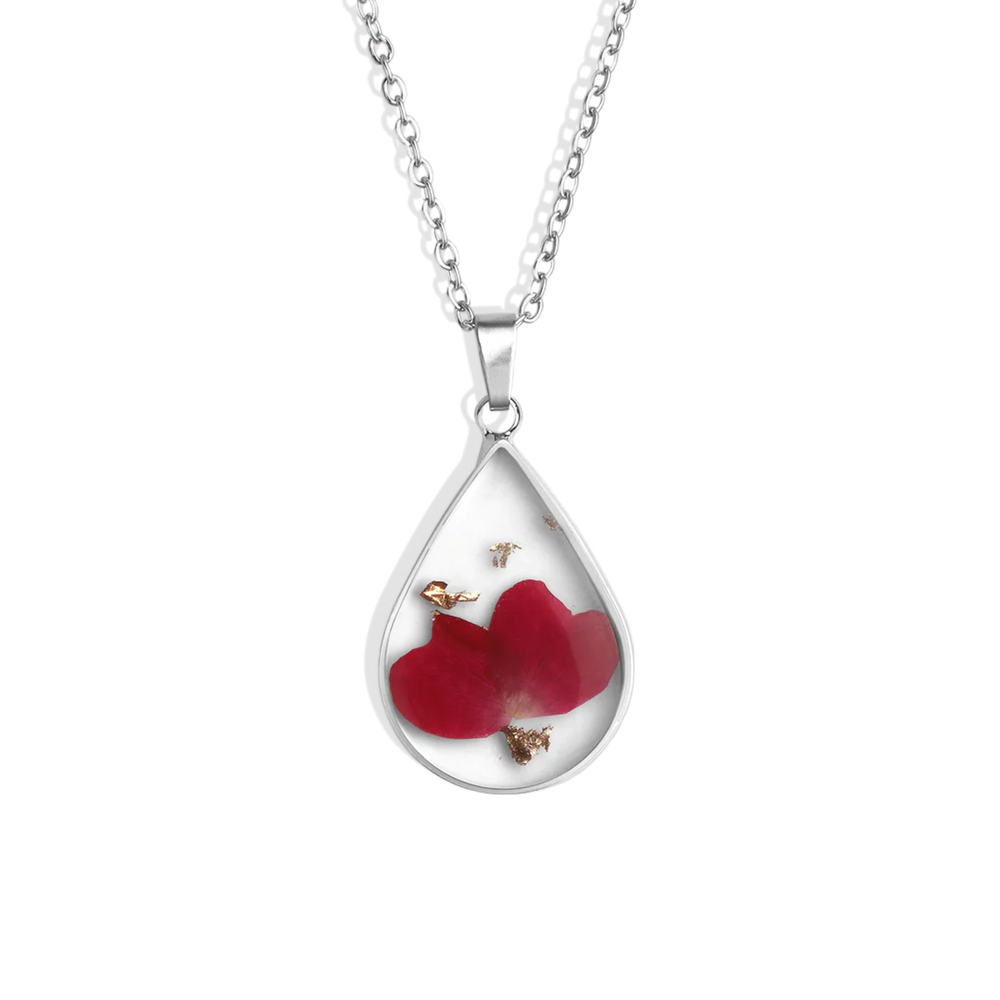 Pressed Birth Flower Droplet Necklace - January