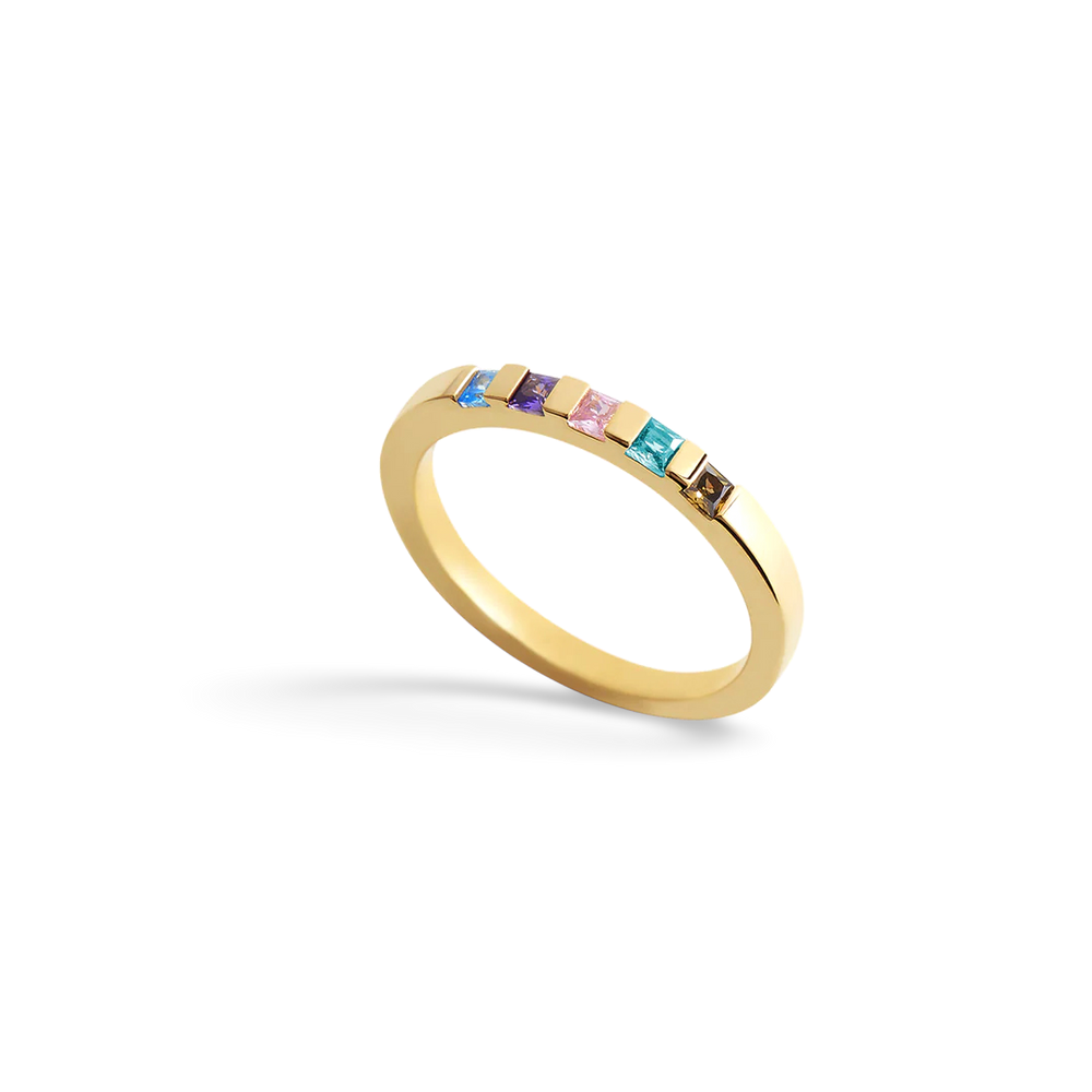 Princess-Cut Birthstone Band Ring - Gold / 7