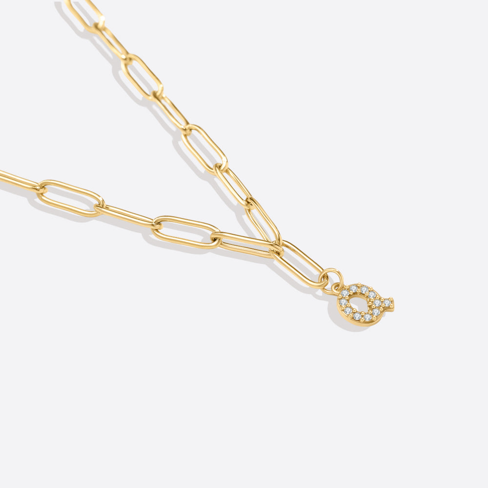Paperclip Pave Initial Necklace - Q