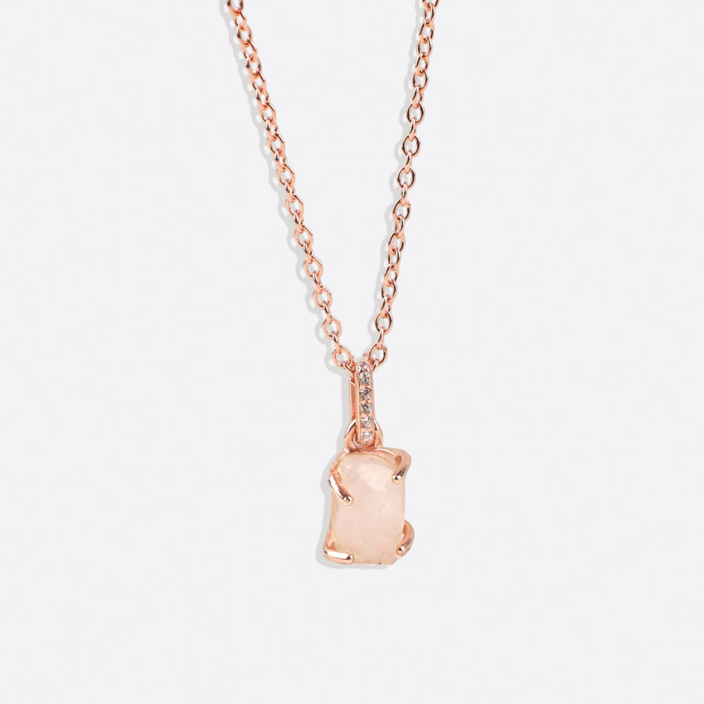 Raw Moonstone Pave Link Pendant Necklace - 18k Rose Gold Over Sterling Silver