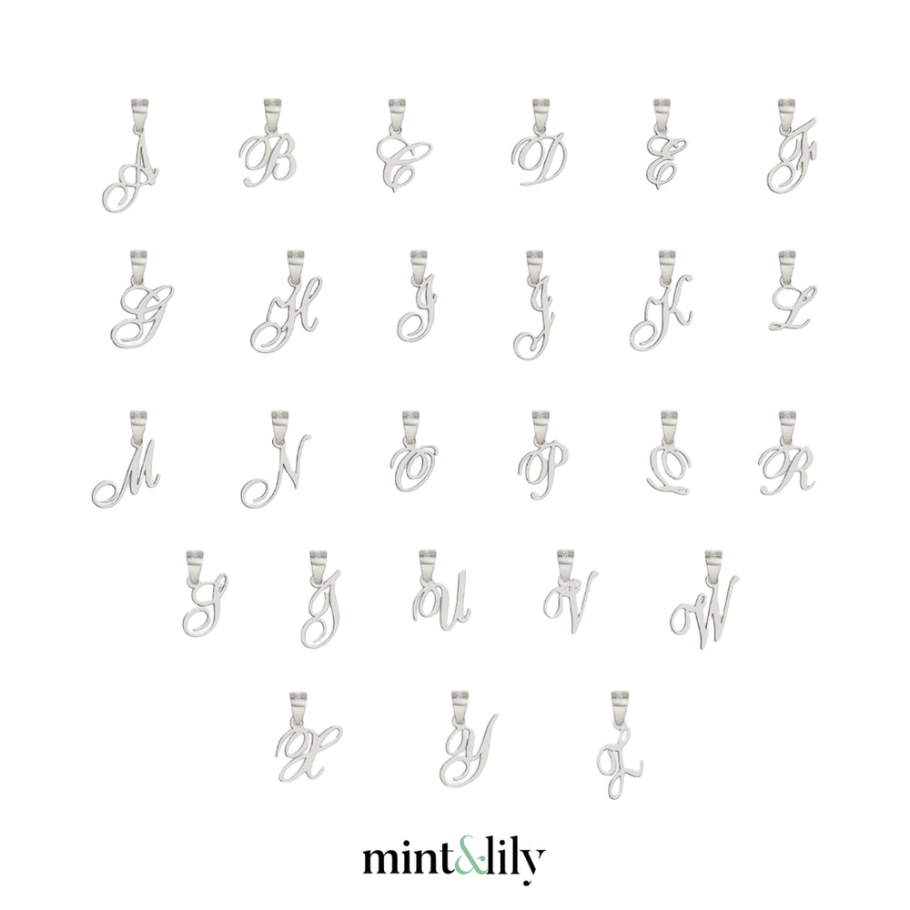 Romantic Initial Charm Pendant - 925 Sterling Silver / A