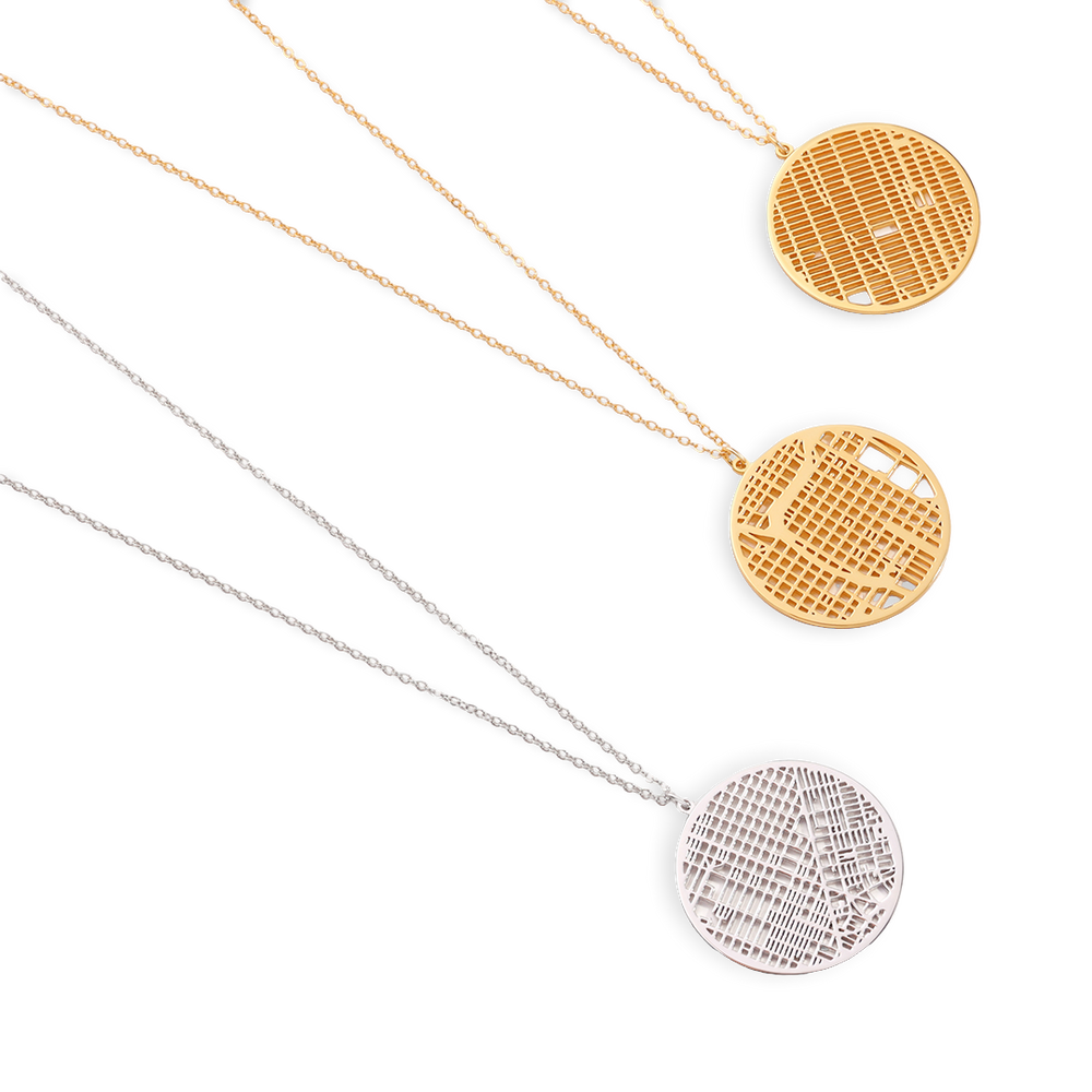 Custom Map Pendant Necklace - 18k Gold Plated / Circle