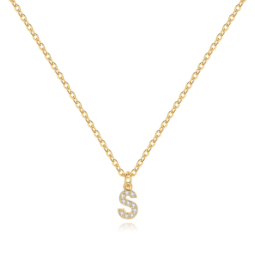 Pavé Uppercase Initial Necklace - Gold / S