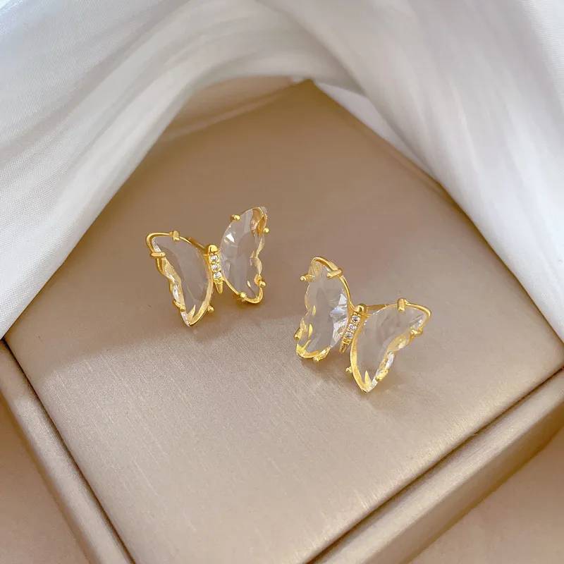 Crystal Butterfly Stud Earrings - Crystal