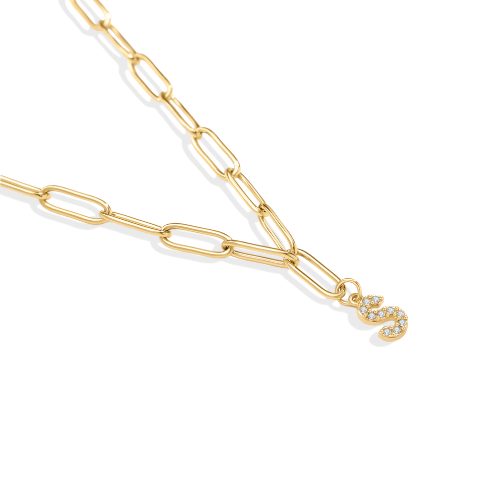 Paperclip Pavé Initial Necklace - S