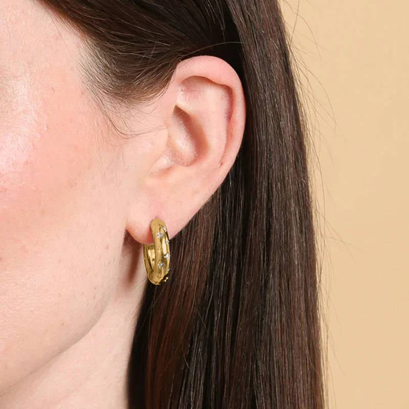 Falling Stars Dome Hoops - 18k Gold Plated