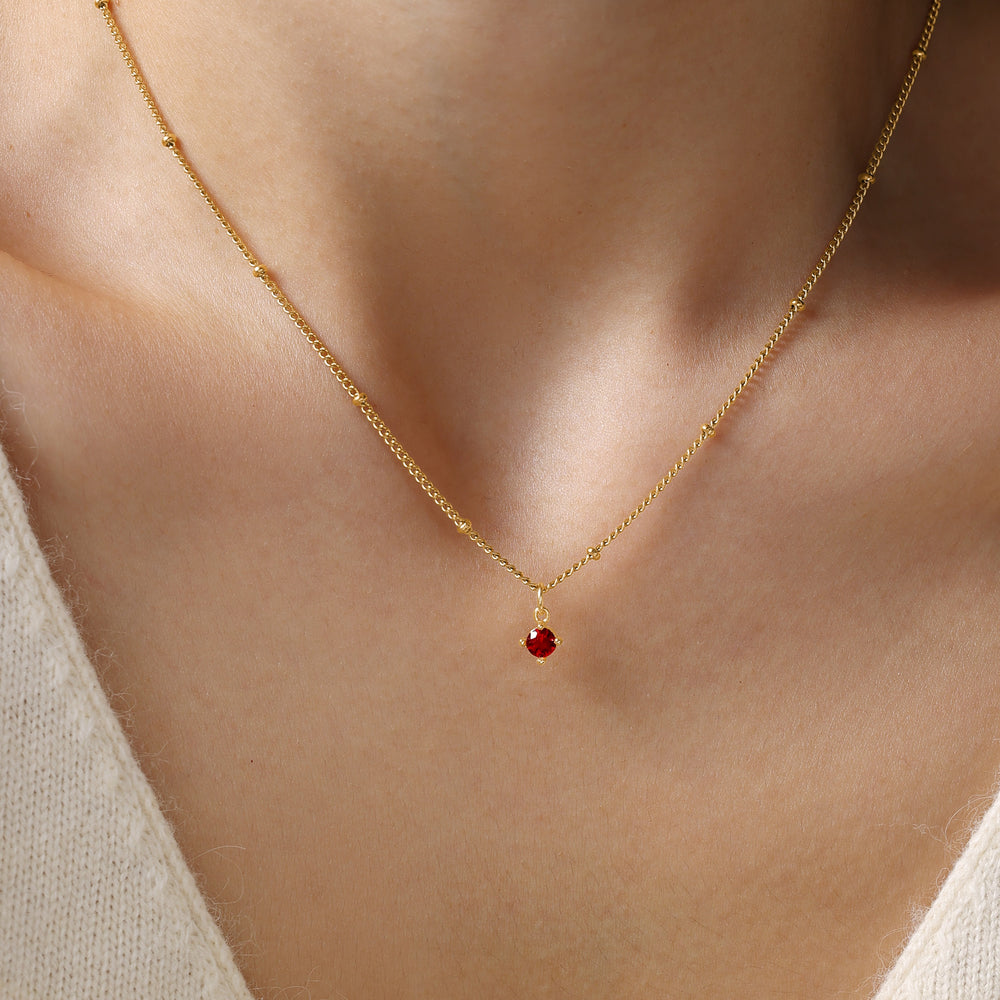 Satellite Chain Birthstone Necklace - Gold / January Garnet / 16" + 2"