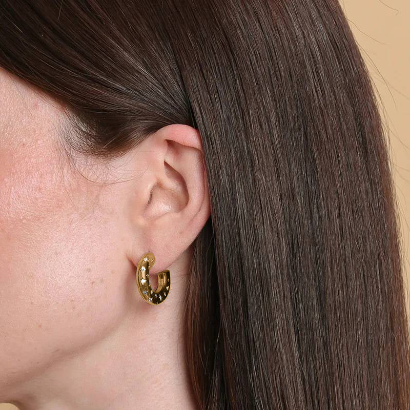 Falling Stars Dome Hoops - 18k Gold Plated