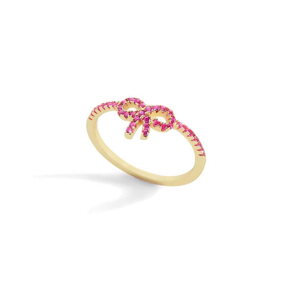 Pave Bow Ring - 18k Gold Over Sterling Silver / Pink / 5
