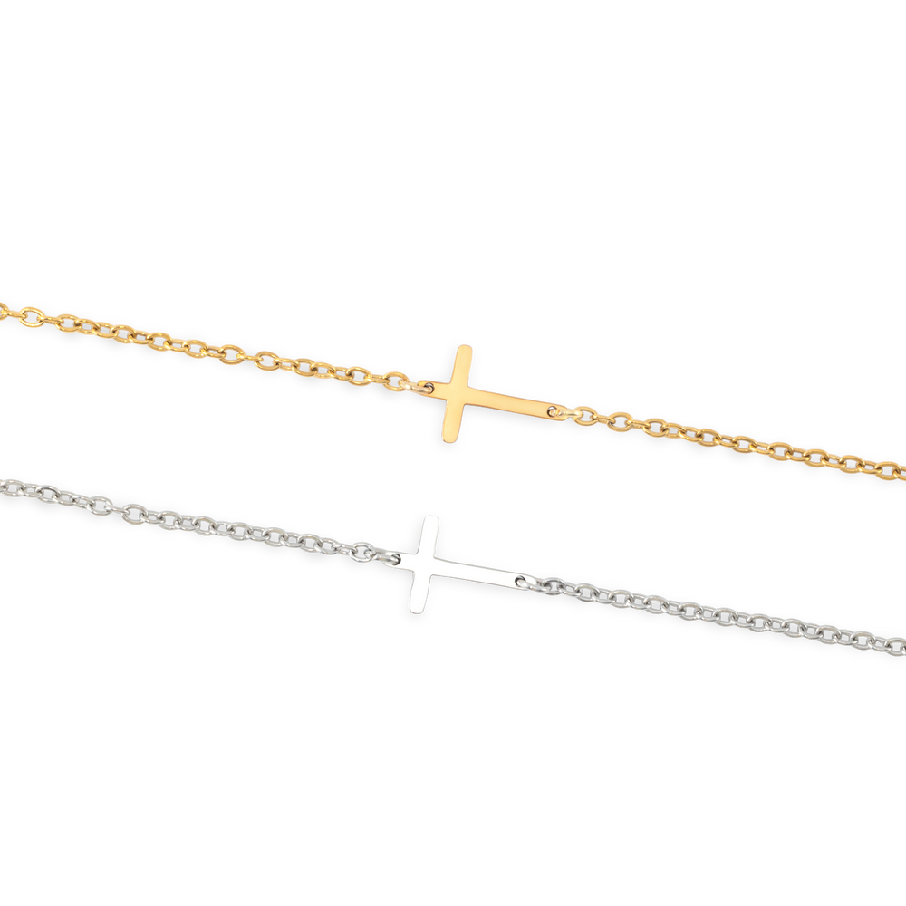 Dainty Sideways Cross Necklace - Gold