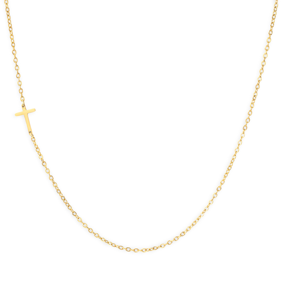 Dainty Sideways Cross Necklace - Gold
