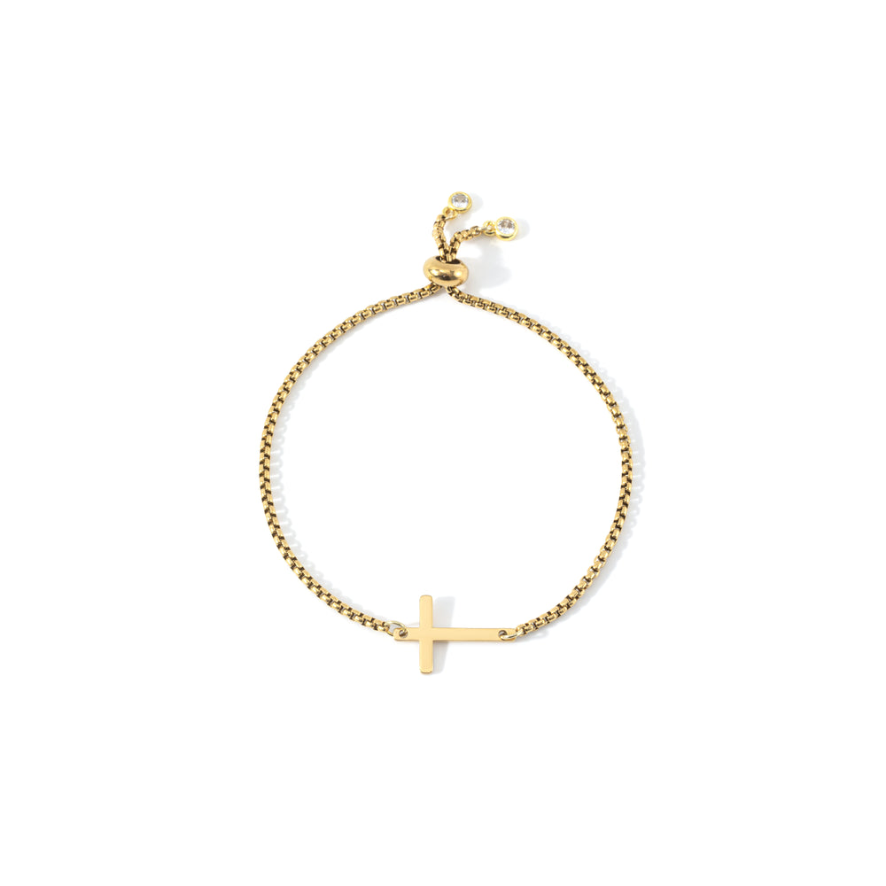 Sideways Cross Slider Bracelet - Gold / 8.5"