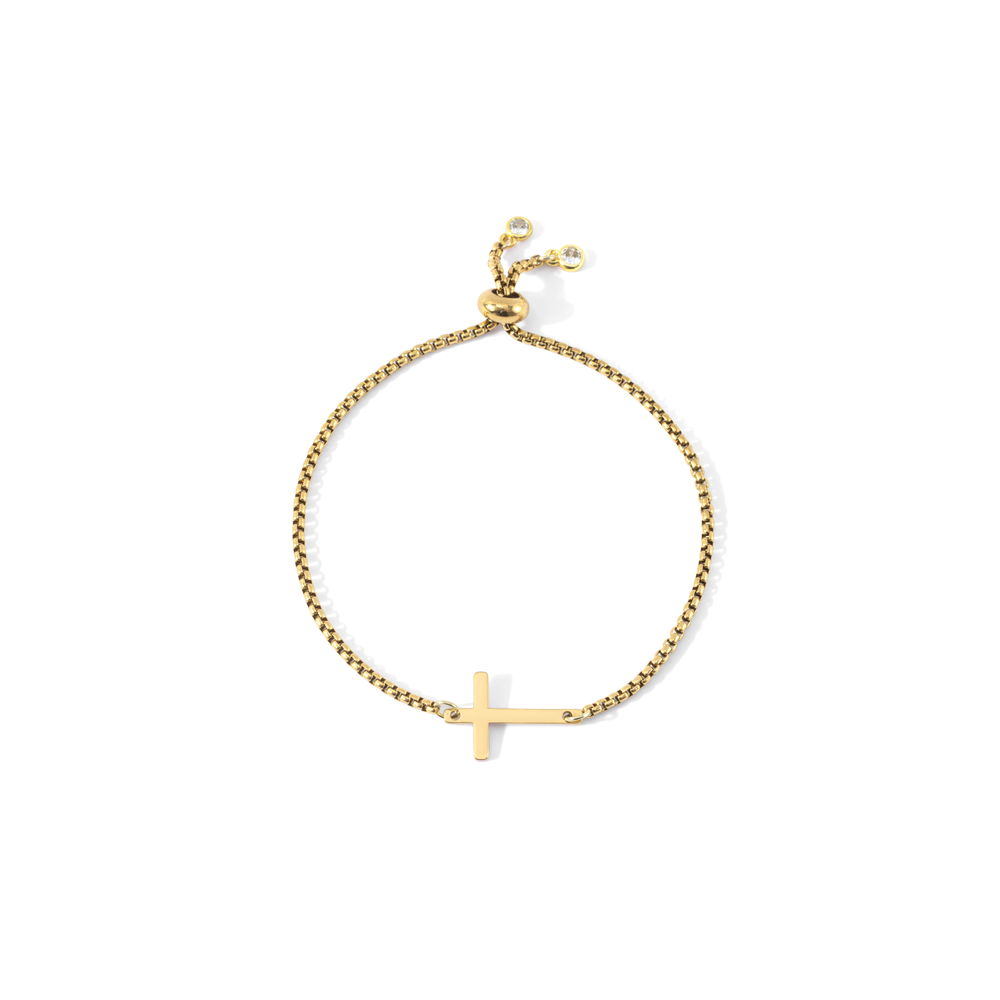 Sideways Cross Slider Bracelet - Gold / 8.5"