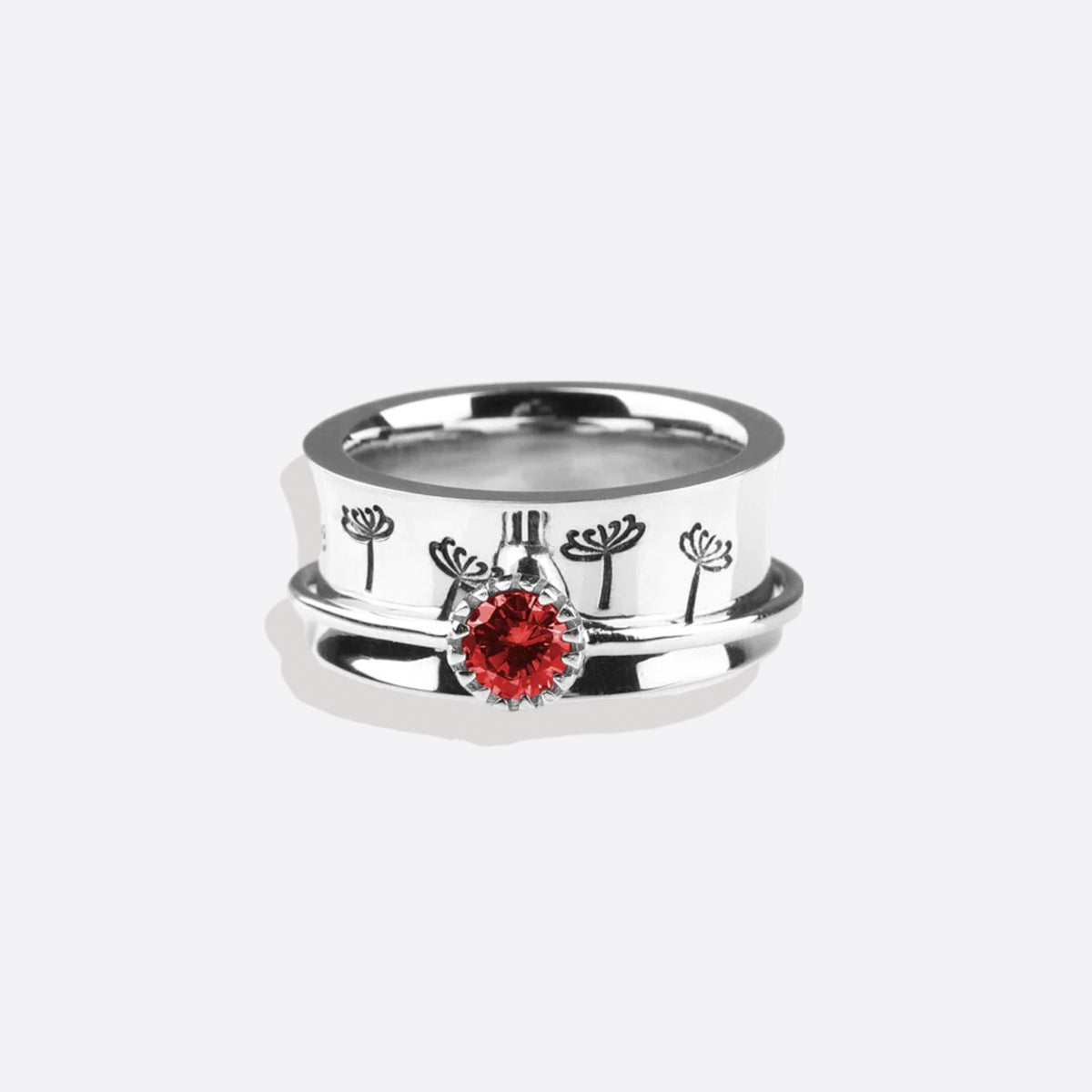 Mint & Lily Silver Dandelion Birthstone Spinning Fidget Ring