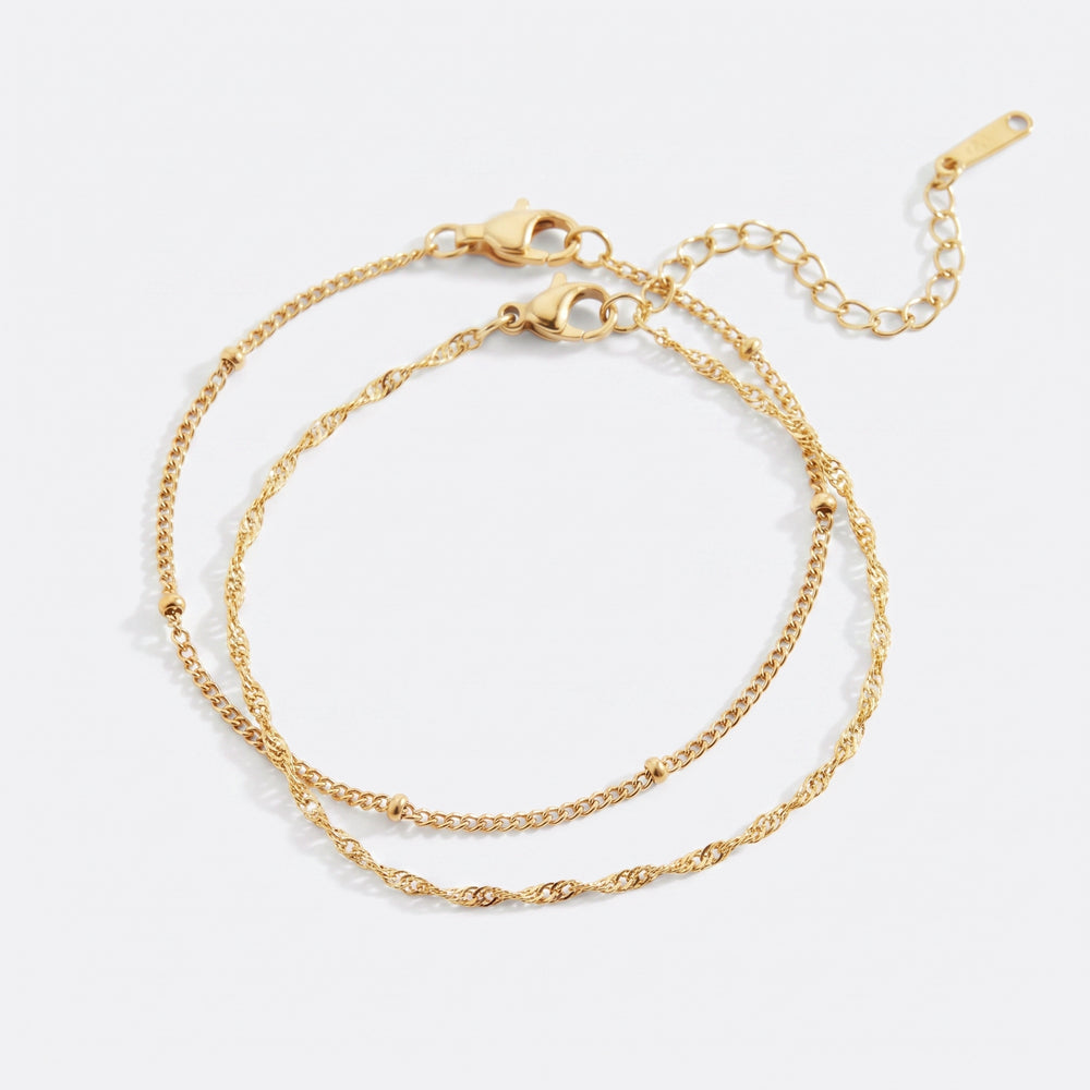 Singapore Twist and Satellite Chain Bracelet Bundle - Gold / 7.5"
