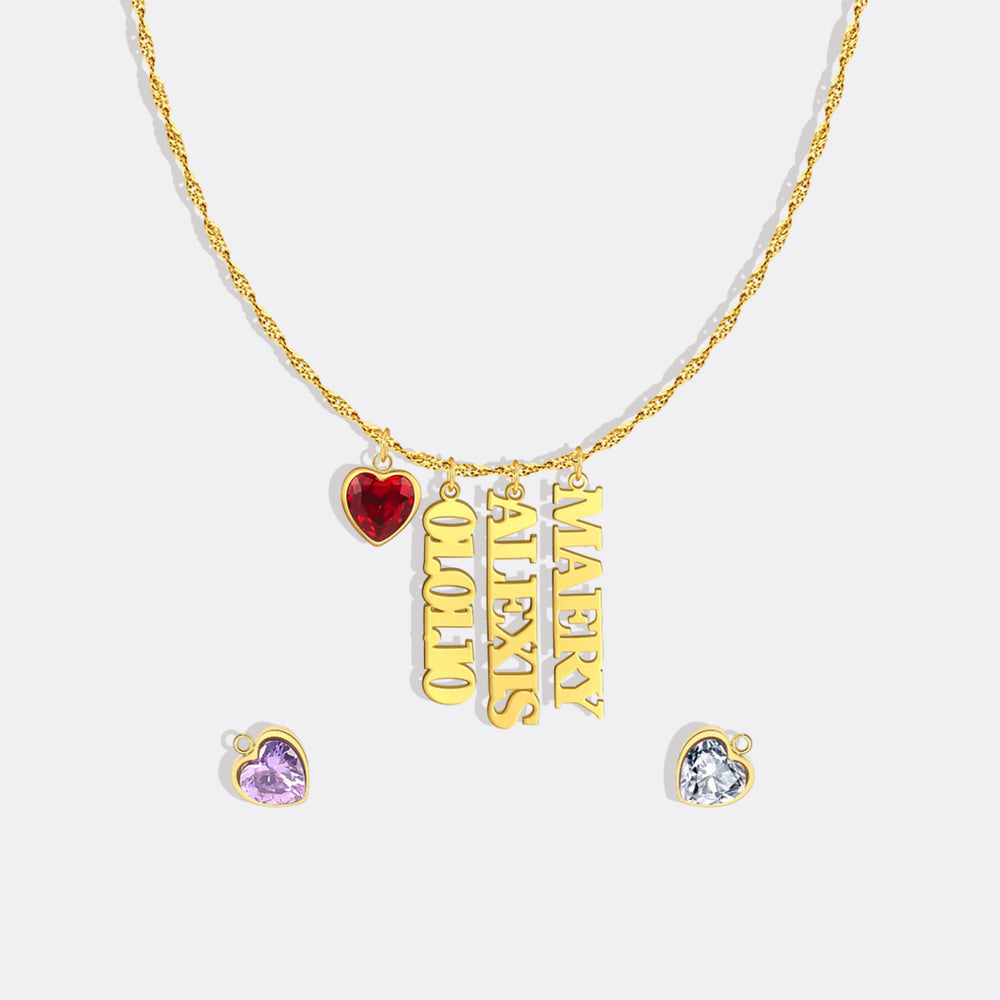 Singapore Chain Name Necklace With Heart Birthstones – Mint Lily