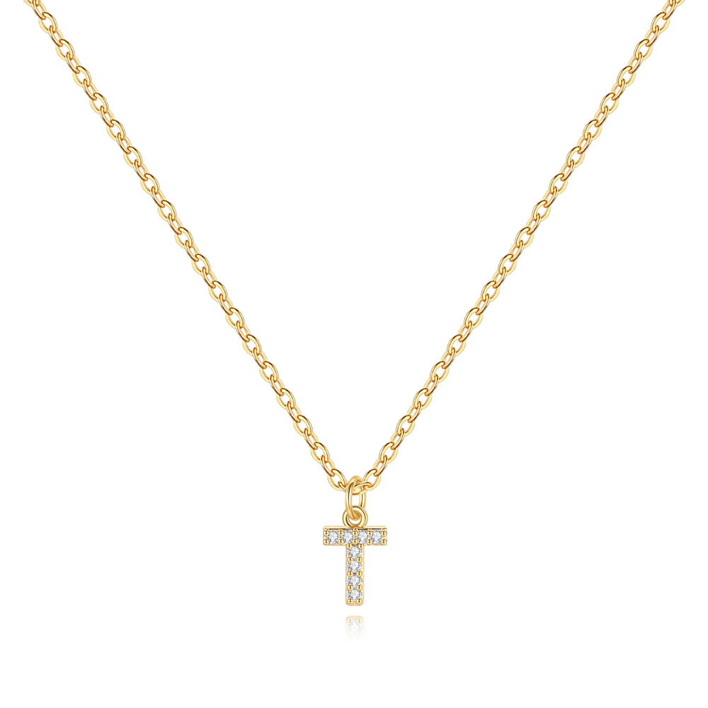 Pavé Uppercase Initial Necklace - Gold / T