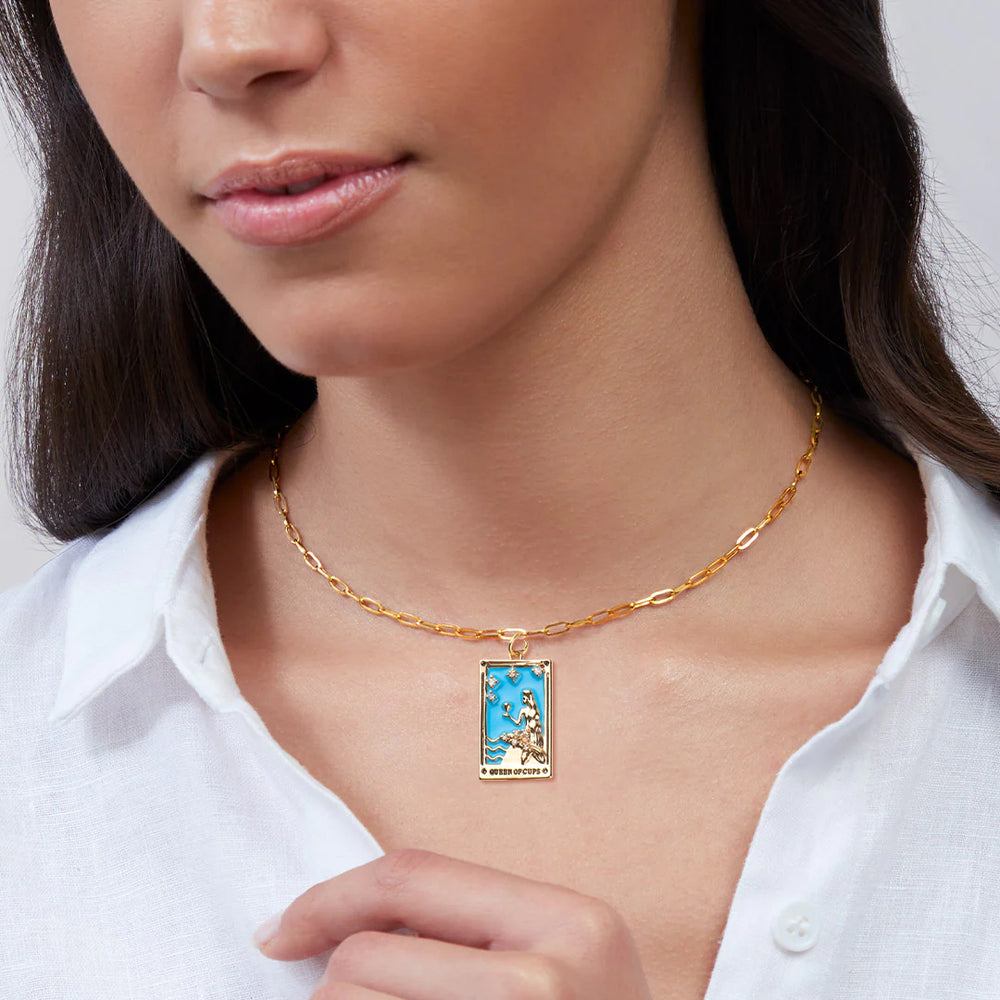 Queen of Cups Tarot Necklace - Paperclip Chain