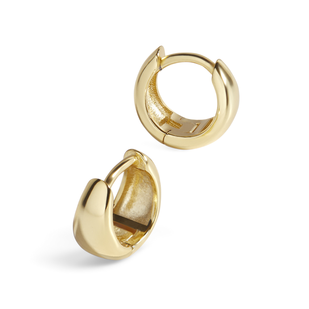 Teardrop Huggie Hoop Earrings - 18k Gold Over Sterling Silver / 10mm
