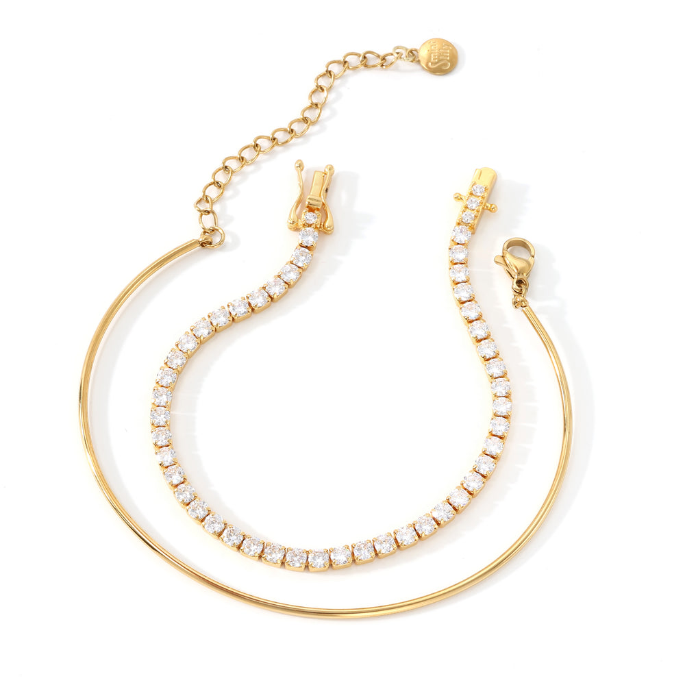 Tennis & Bar Cuff Stack - Gold