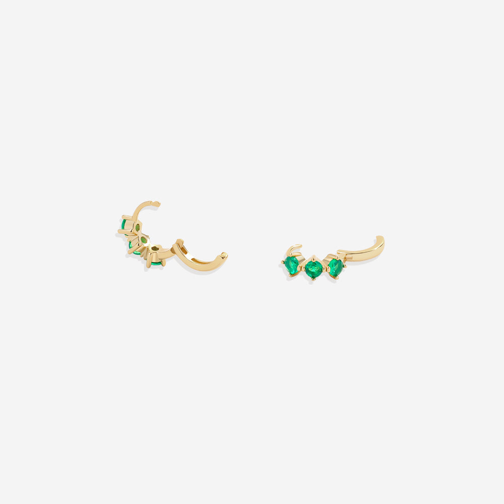 Three-Stone Birthstone Huggie Hoops - January Garnet