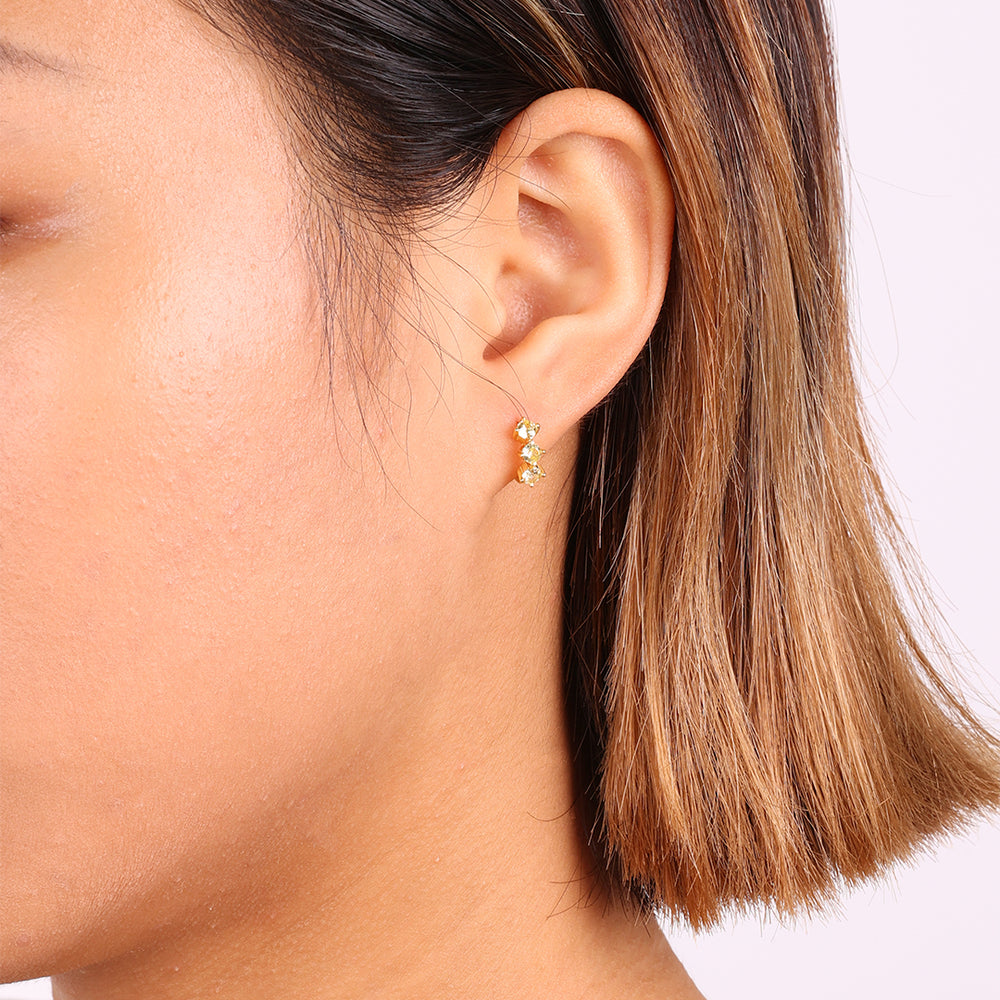 Three-Stone Birthstone Huggie Hoops - January Garnet