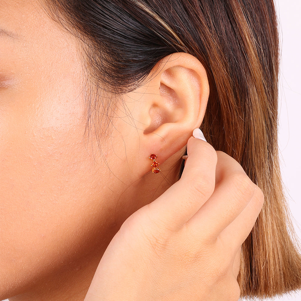 Three-Stone Birthstone Huggie Hoops - January Garnet