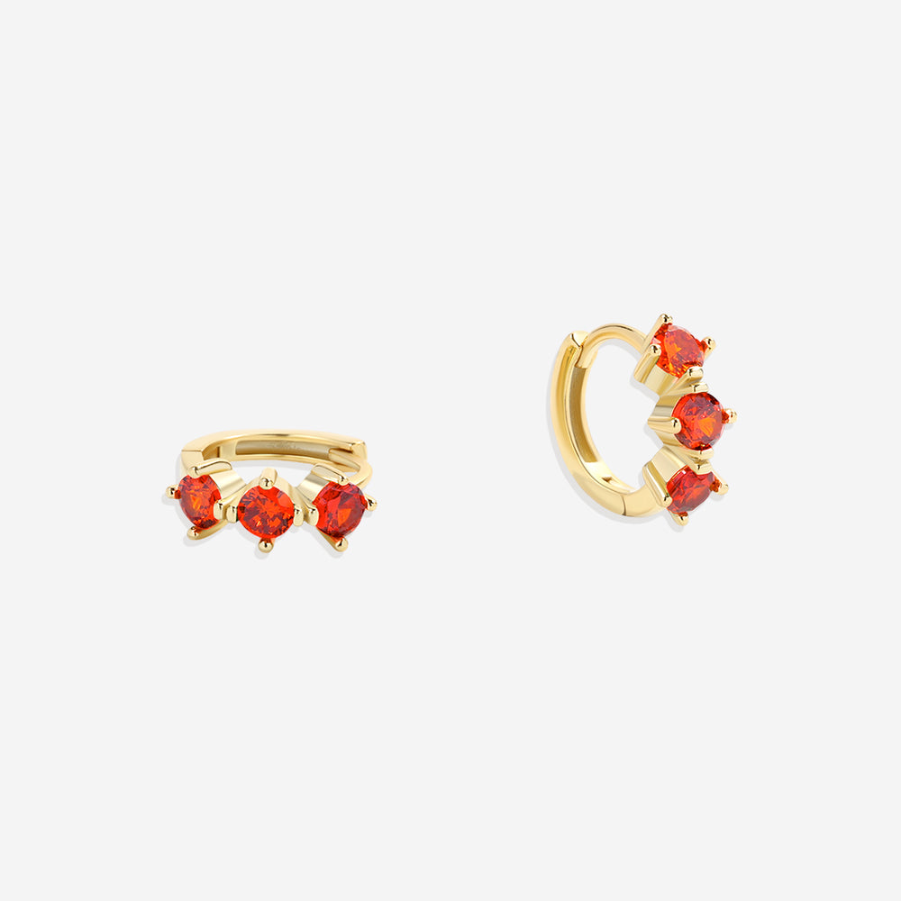Three-Stone Birthstone Huggie Hoops - January Garnet