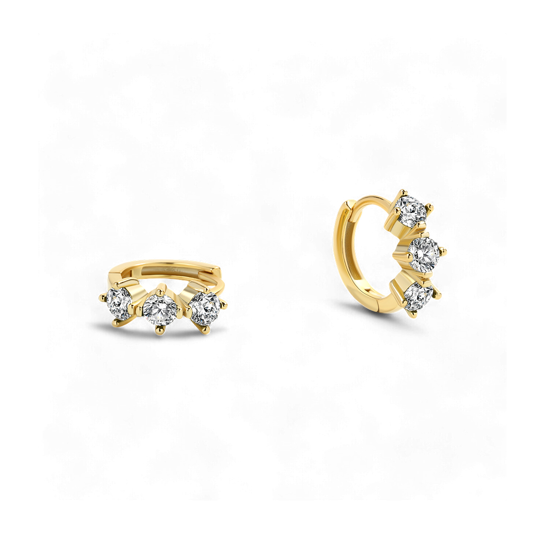Three-Stone Birthstone Huggie Hoops