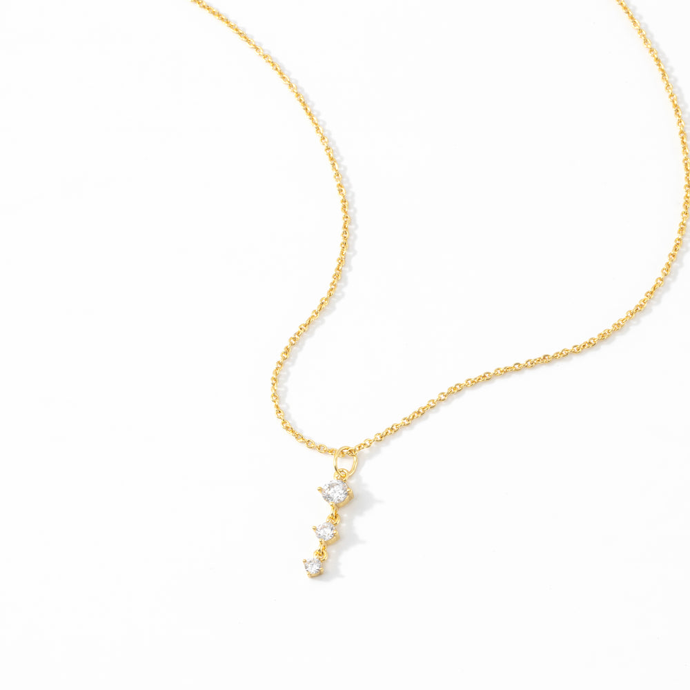 Three Stone Drop Pendant Necklace - Gold