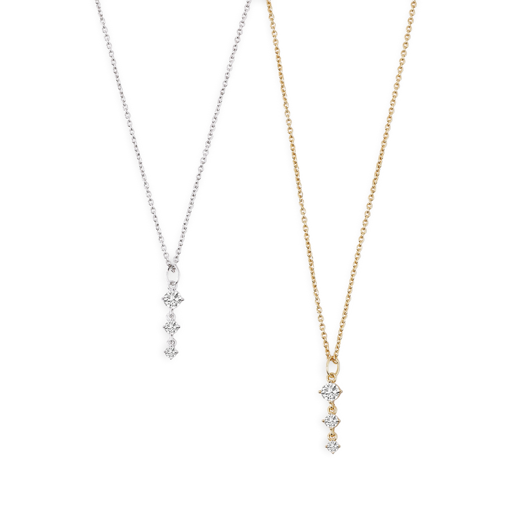 Three Stone Drop Pendant Necklace - Gold