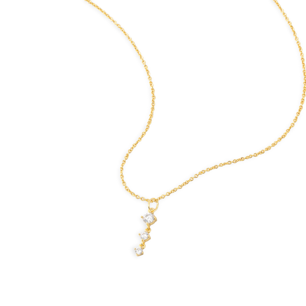 Three Stone Drop Pendant Necklace - Gold