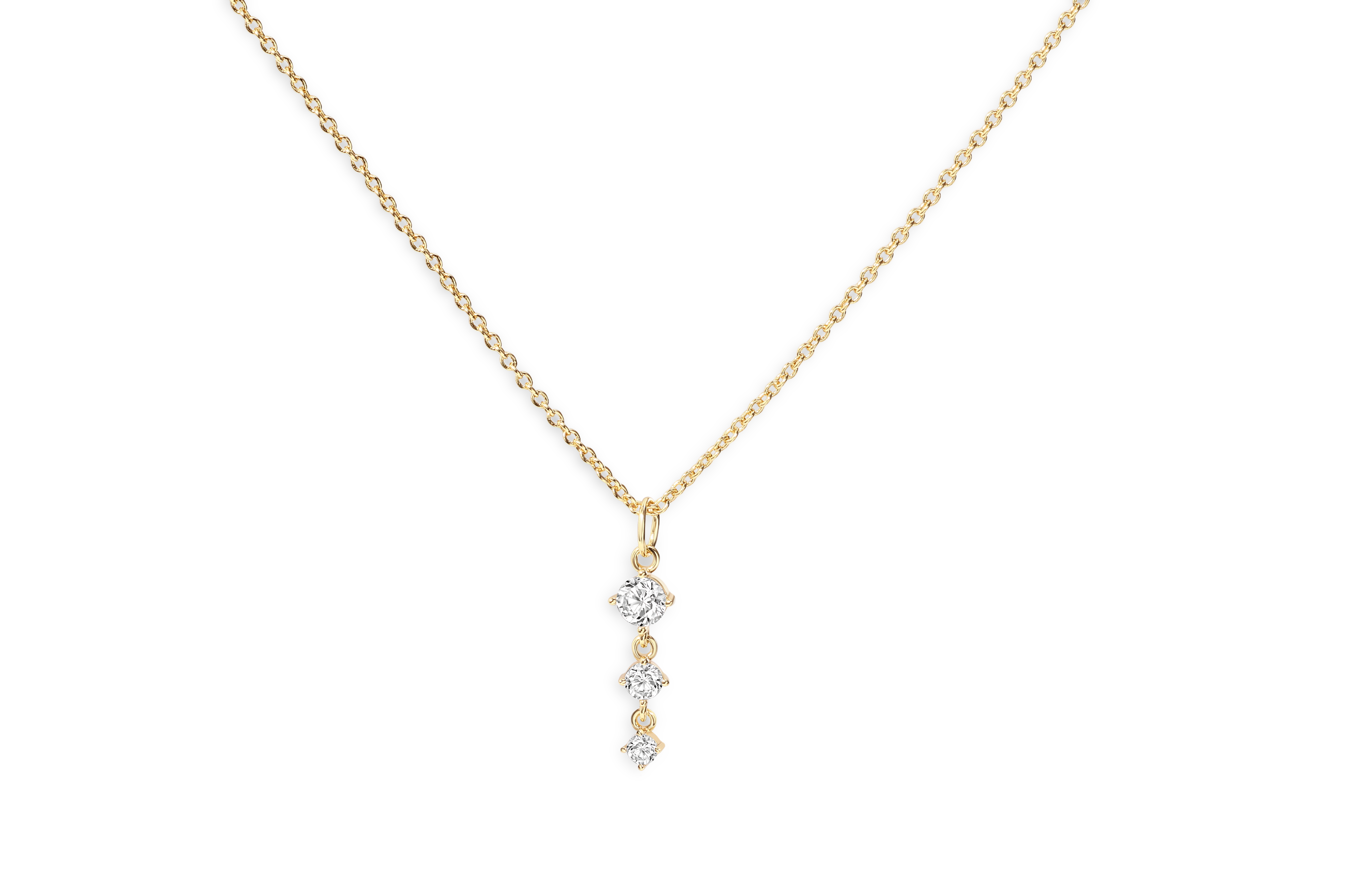 Three Stone Drop Pendant Necklace