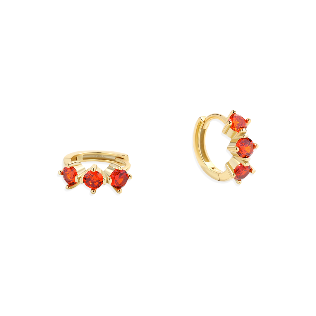 Three-Stone Birthstone Huggie Hoops