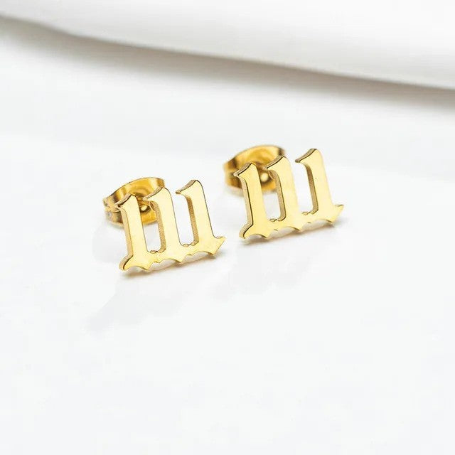 Tiny Angel Number Earrings - 18k Gold Plated / 111