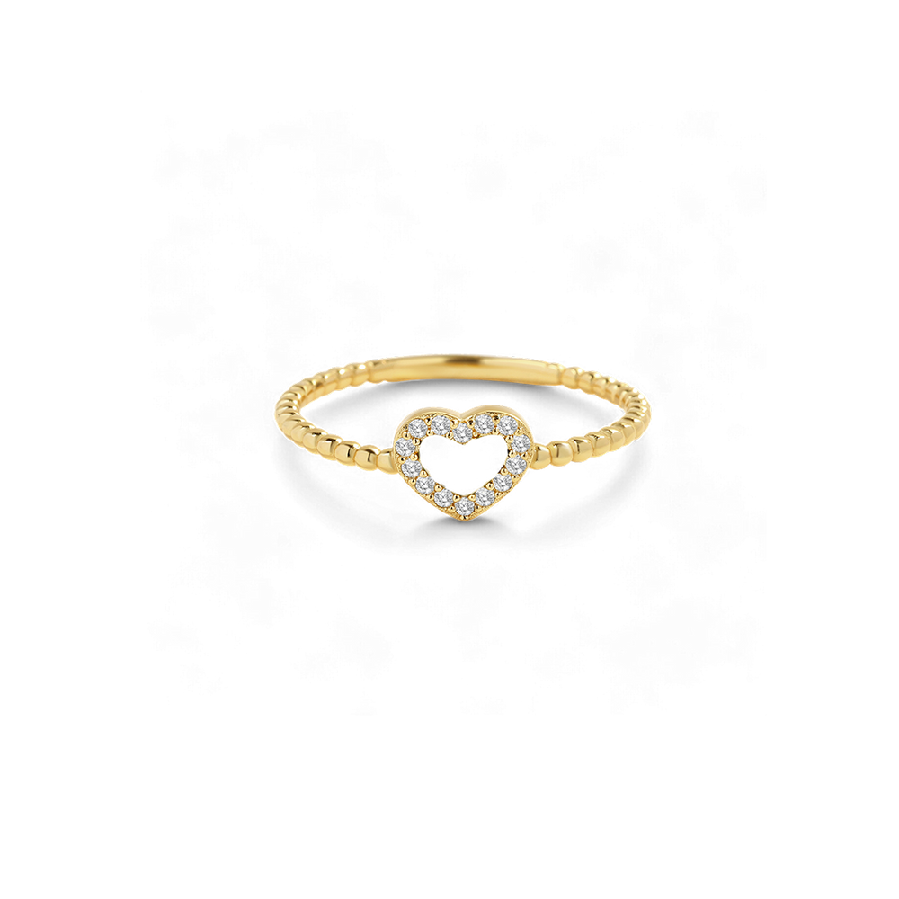 Tiny Gemstone Heart Stacking Ring - White Mother of Pearl / 12