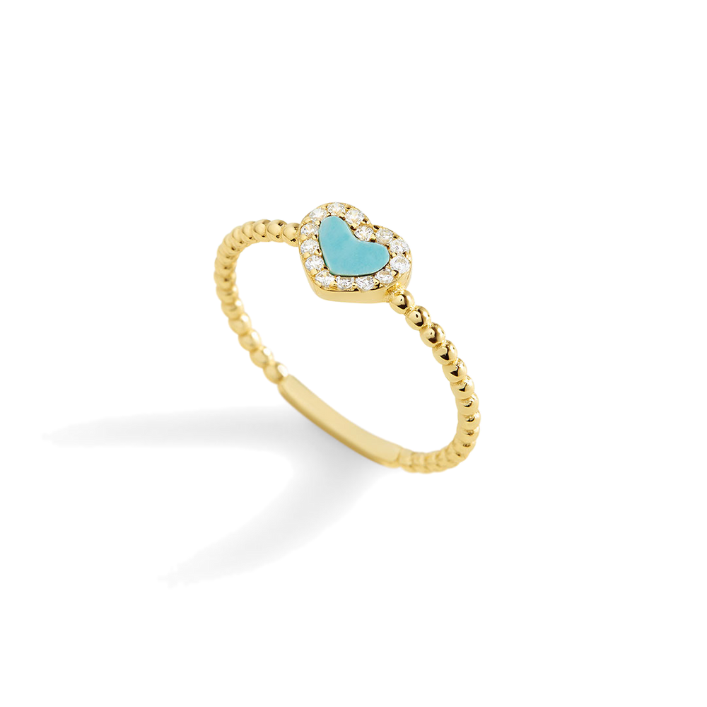 Tiny Gemstone Heart Stacking Ring - Turquoise / 5