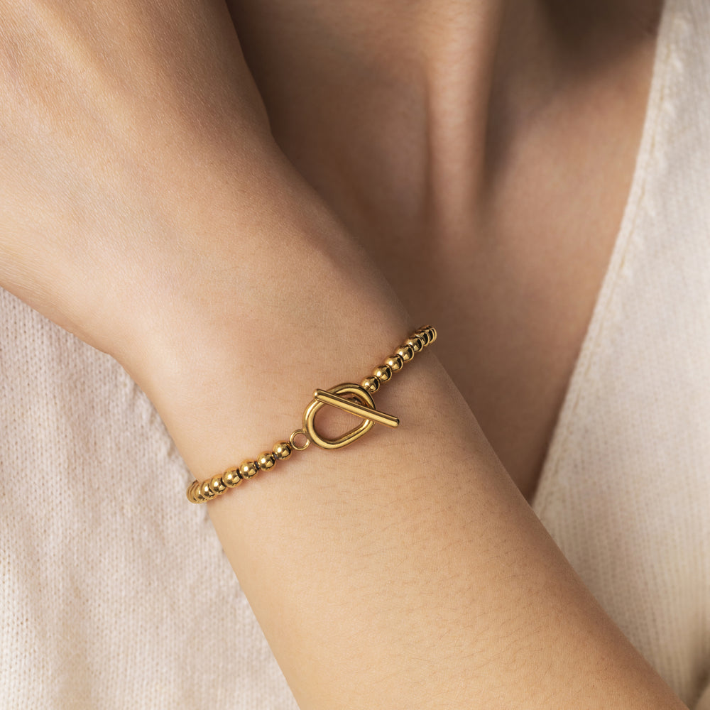 Toggle Clasp Beaded Bracelet - Gold / 6.5"