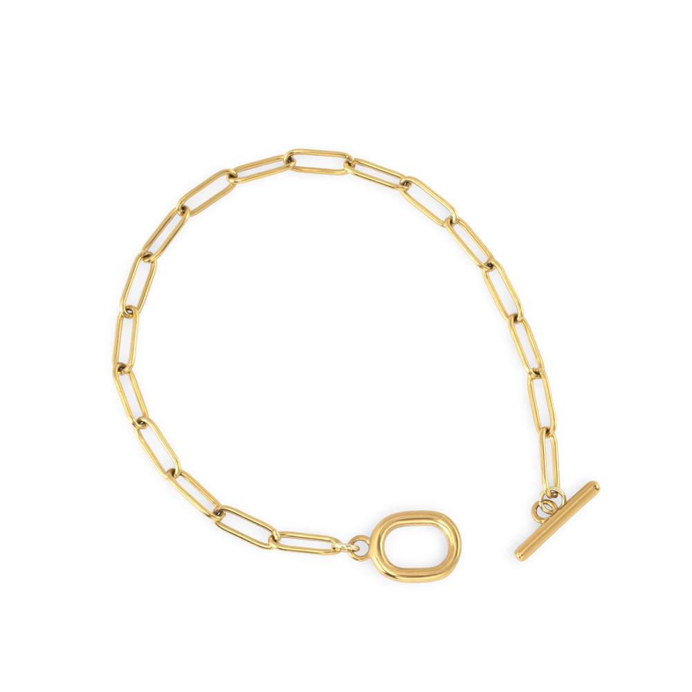 Toggle Clasp Paperclip Chain Bracelet - Gold / 6.5"