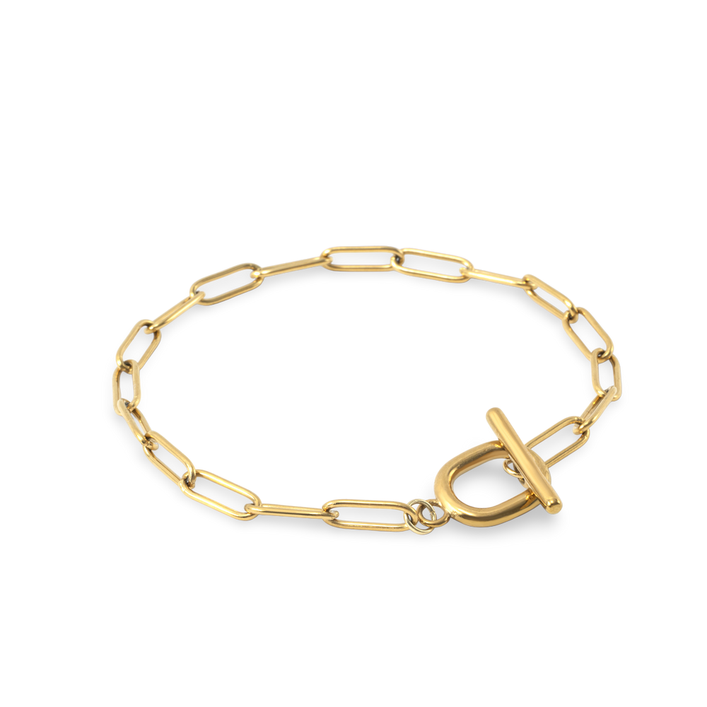 Toggle Clasp Paperclip Chain Bracelet - Gold / 6.5"