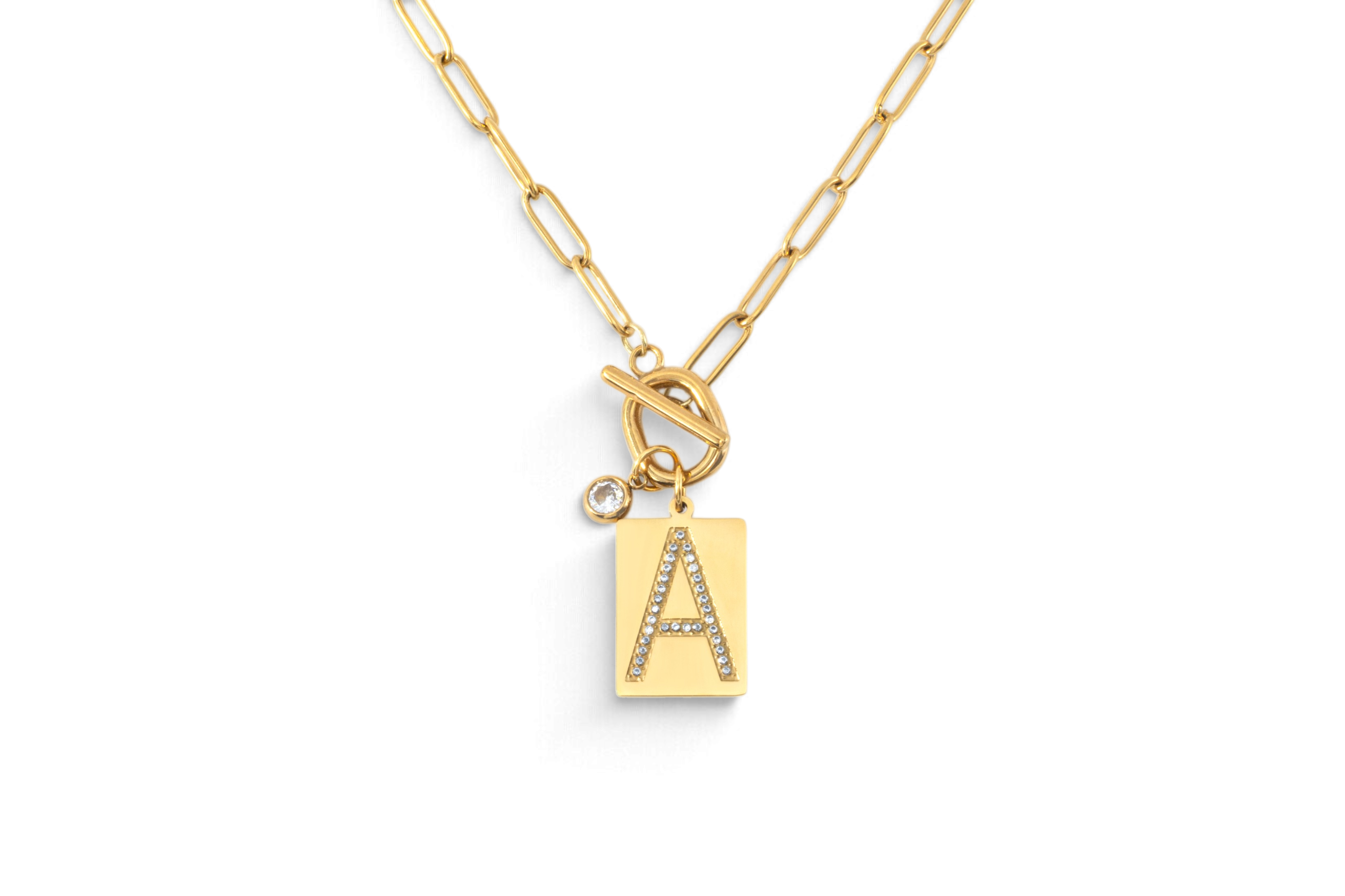 Toggle Necklace with Pave Initial Pendant