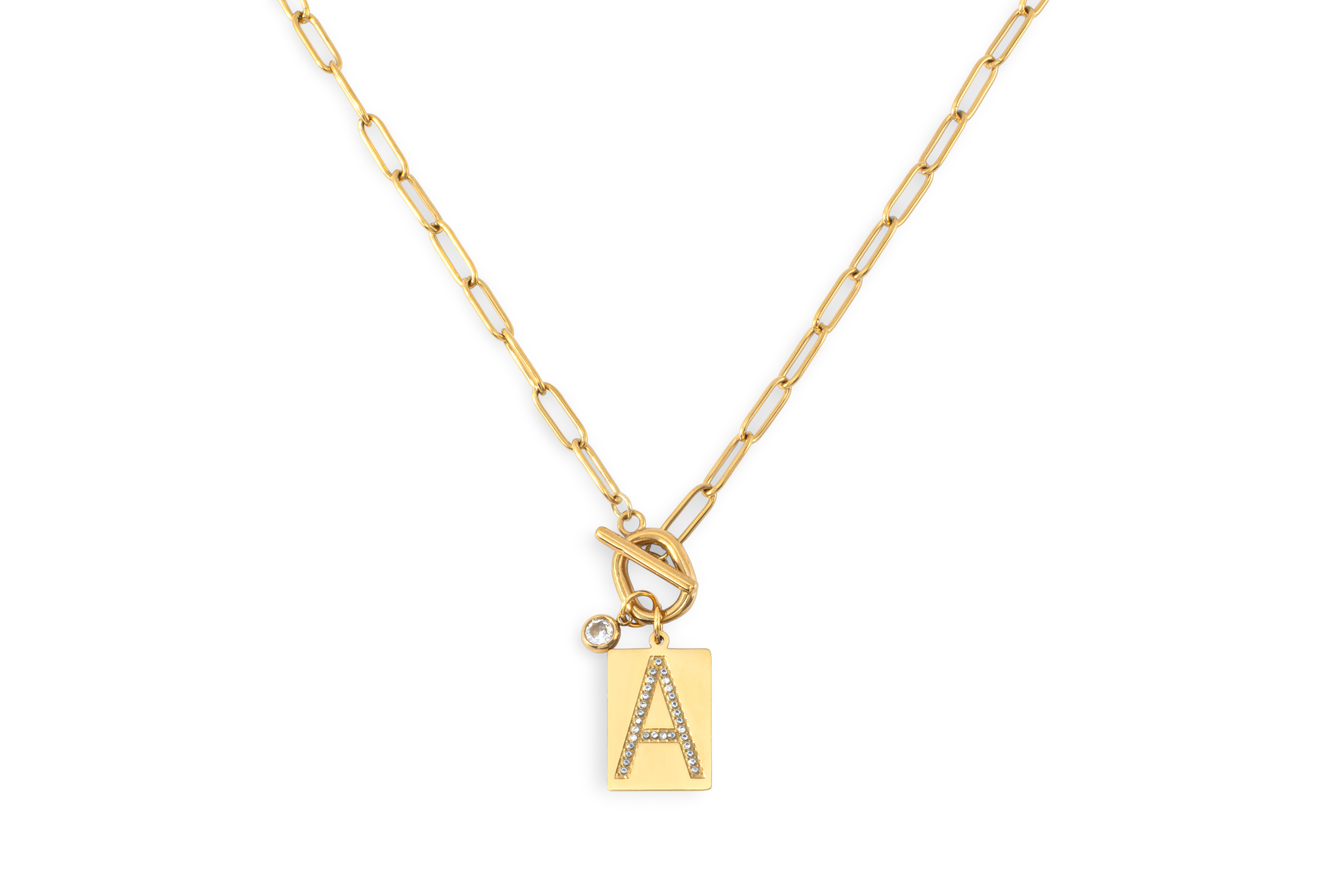 Toggle Necklace with Pave Initial Pendant
