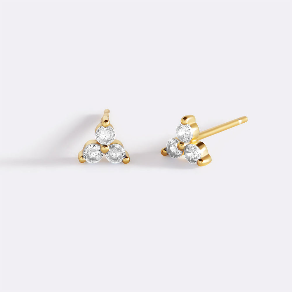 Trinity Birthstone Stud Earrings - 18k Gold Over Sterling Silver / April Diamond